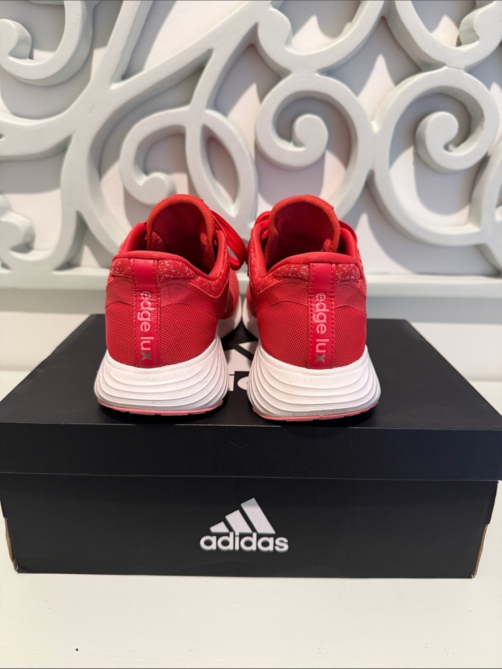Adidas Women’s Red Running Sneakers with Silver Stripes - Picture 3 of 5